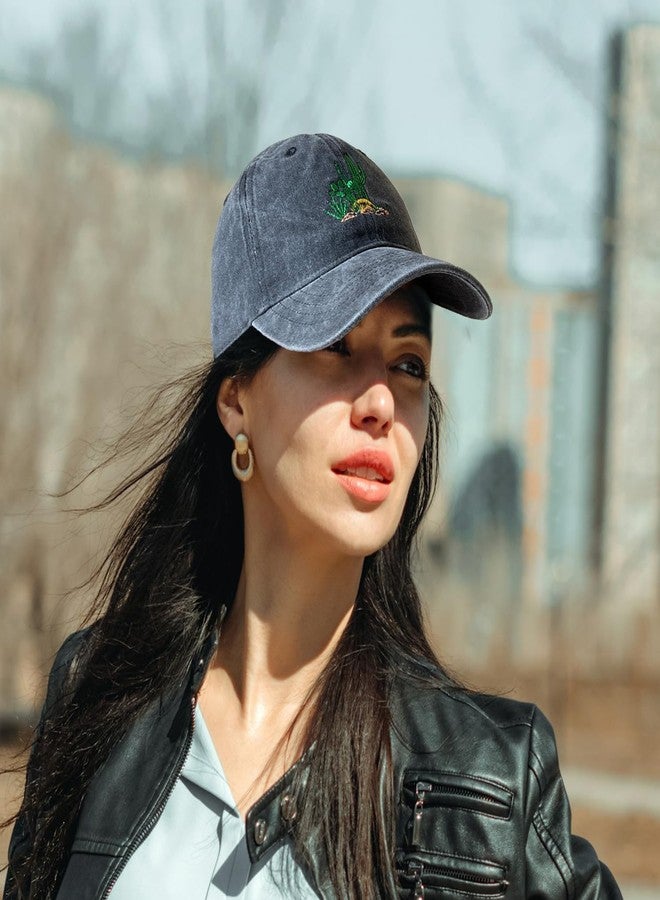 RLQWTKV Cactus Embroidered Baseball Cap for Women Men Sun Adjustable Hat Gifts Black - Image 2
